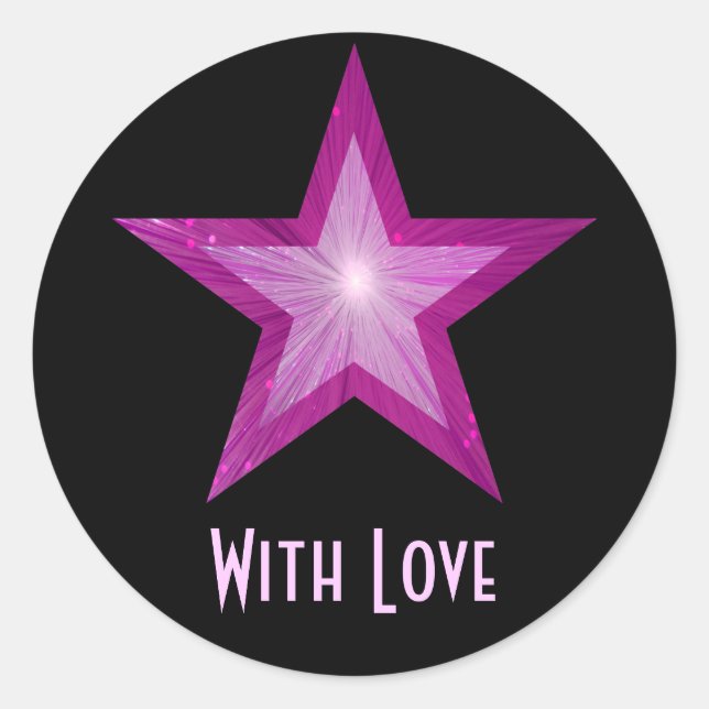 Pink Star 'With Love'' round sticker black (Front)