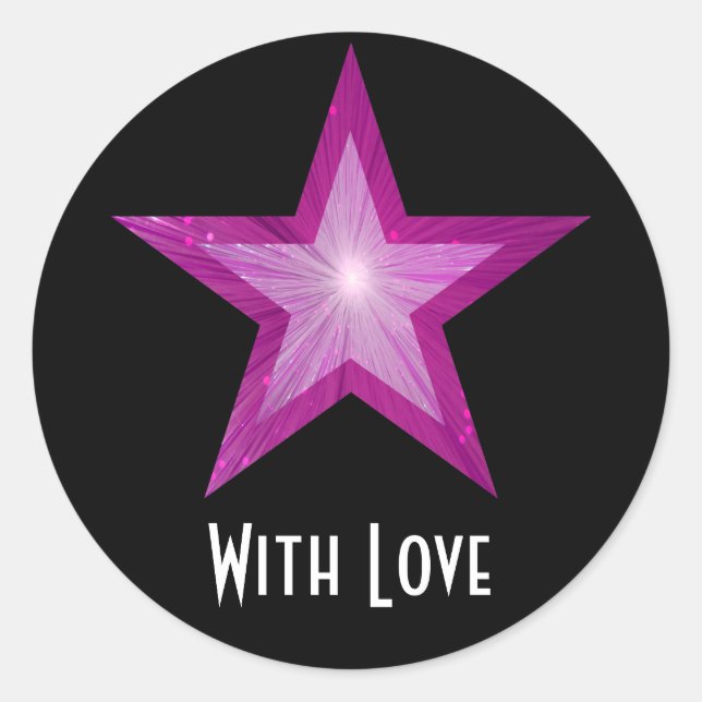 Pink Star 'With Love'' round sticker black (Front)