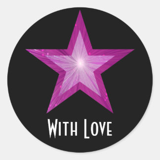 Pink Star 'With Love'' round sticker black