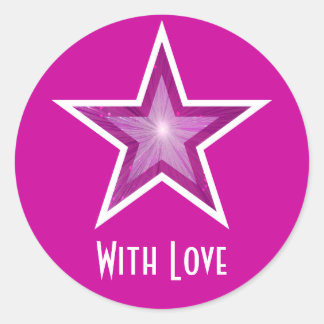 Pink Star 'With Love'' round sticker pink