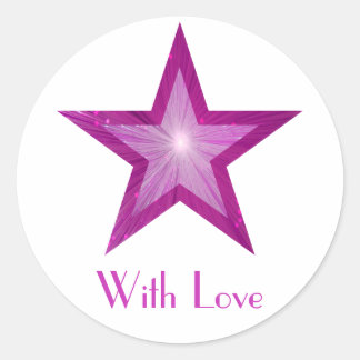 Pink Star 'With Love'' round sticker white