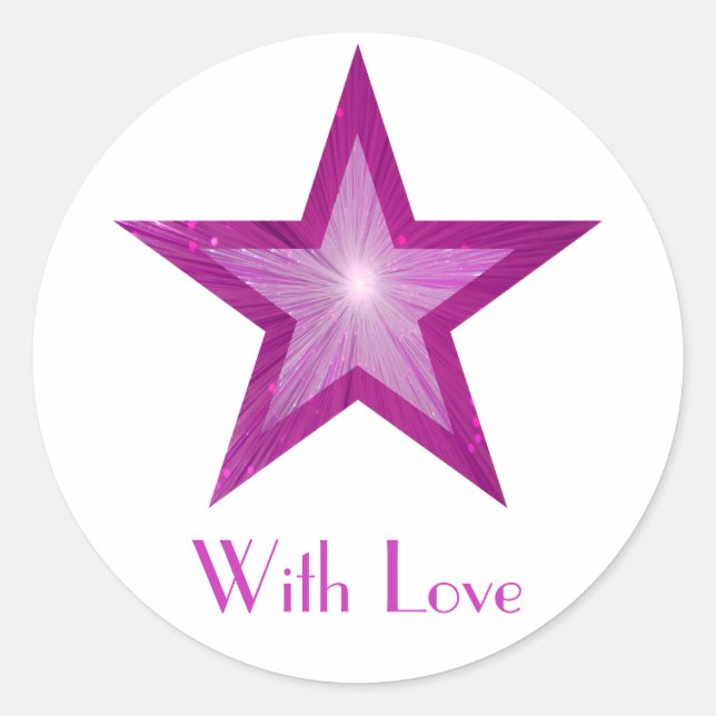 Pink Star 'With Love'' round sticker white (Front)
