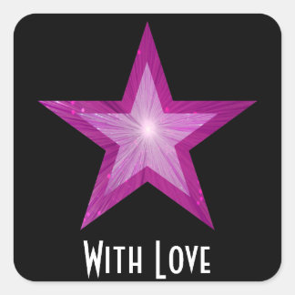 Pink Star 'With Love'' square sticker black