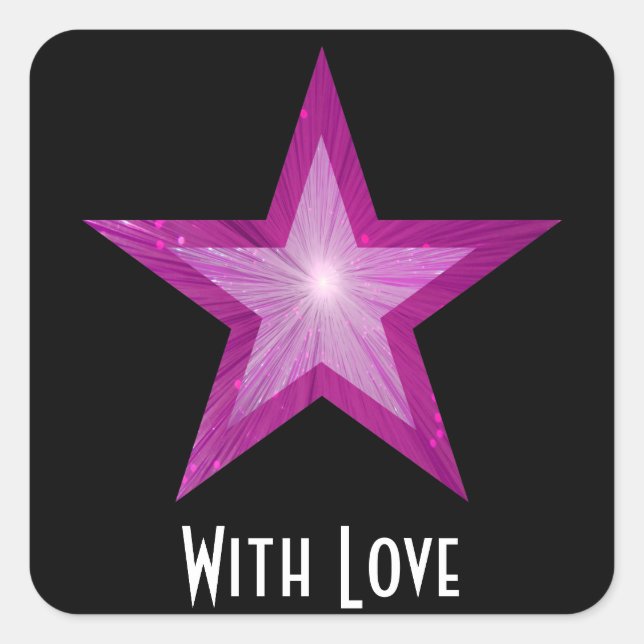 Pink Star 'With Love'' square sticker black (Front)
