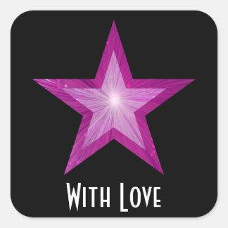 Pink Star 'With Love'' square sticker black