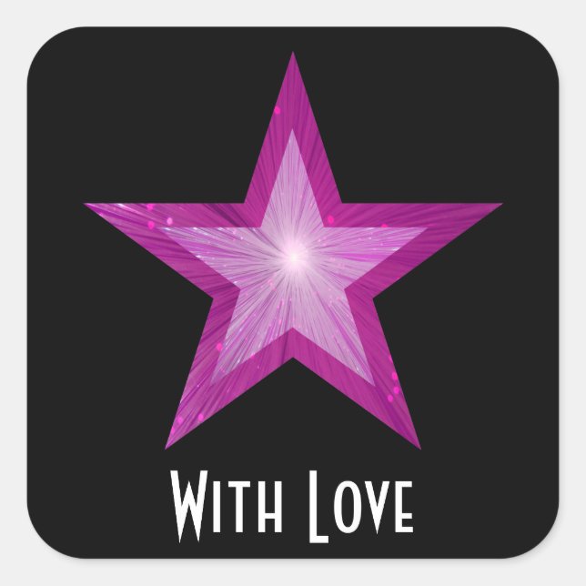 Pink Star 'With Love'' square sticker black (Front)