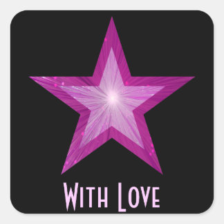 Pink Star 'With Love'' square sticker black