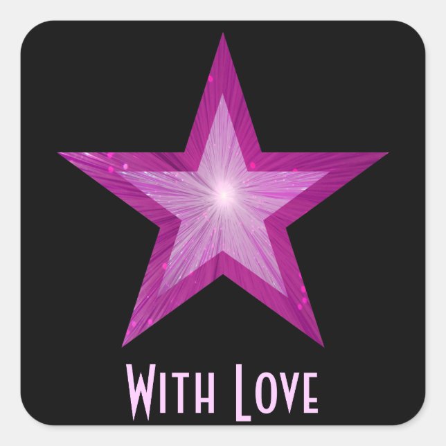 Pink Star 'With Love'' square sticker black (Front)