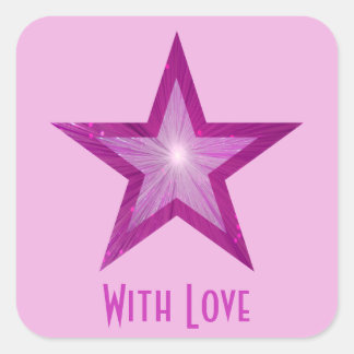 Pink Star 'With Love'' square sticker pale pink