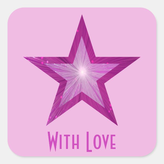Pink Star 'With Love'' square sticker pale pink (Front)