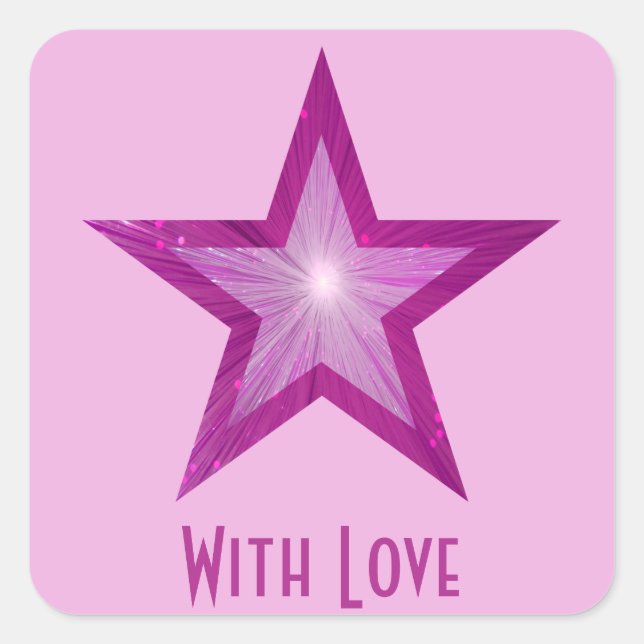 Pink Star 'With Love'' square sticker pink (Front)