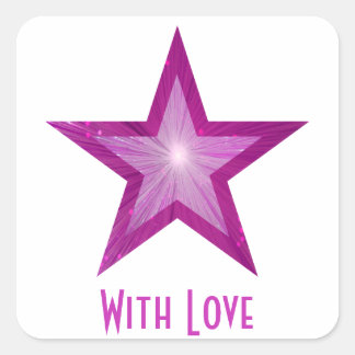 Pink Star 'With Love'' square sticker white