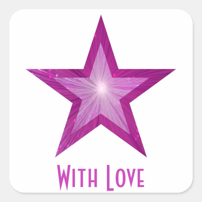 Pink Star 'With Love'' square sticker white (Front)