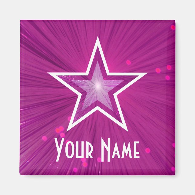 Pink Star 'Your Name' fridge magnet square (Front)