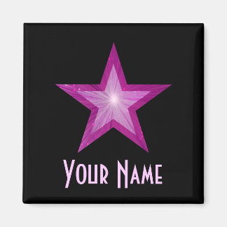 Pink Star 'Your Name' fridge magnet square black