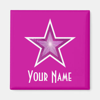 Pink Star 'Your Name' fridge magnet square pink