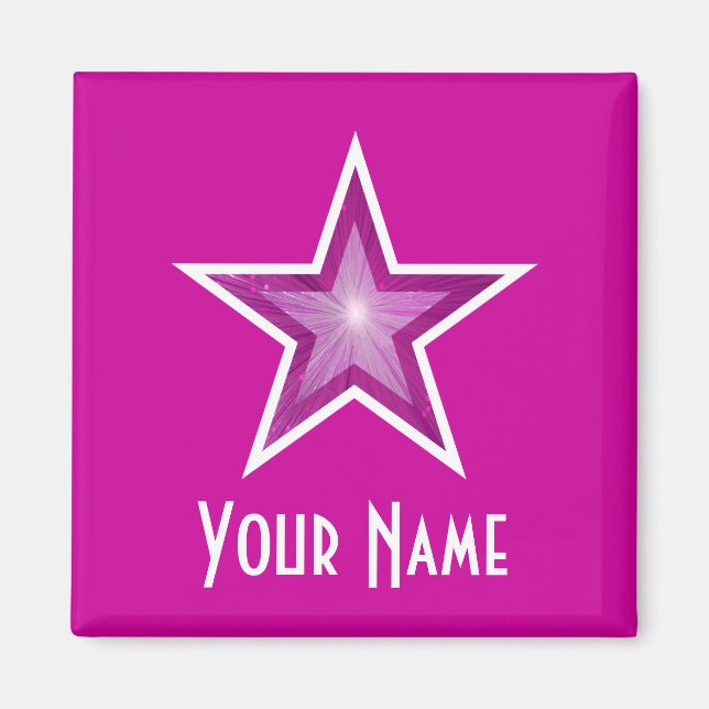 Pink Star 'Your Name' fridge magnet square pink (Front)