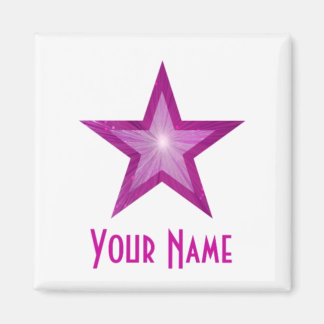 Pink Star 'Your Name' fridge magnet square white (Front)