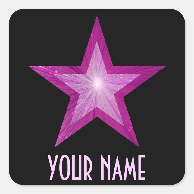 Pink Star 'Your Name'' square sticker black (Front)