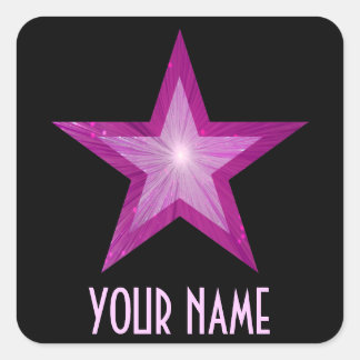 Pink Star 'Your Name'' square sticker black