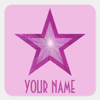 Pink Star 'Your Name'' square sticker pale pink
