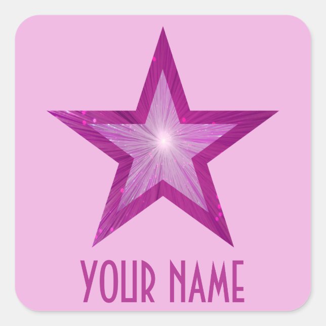 Pink Star 'Your Name'' square sticker pale pink (Front)
