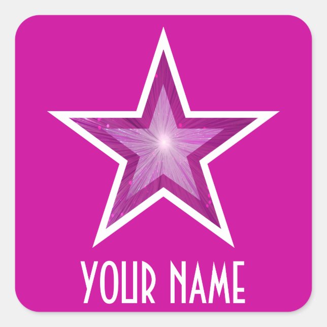 Pink Star 'Your Name'' square sticker pink (Front)
