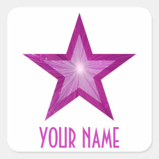 Pink Star 'Your Name'' square sticker white
