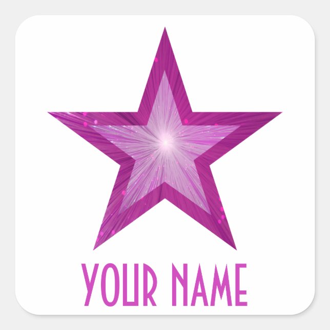 Pink Star 'Your Name'' square sticker white (Front)