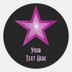 Pink Star 'Your Text' round sticker black