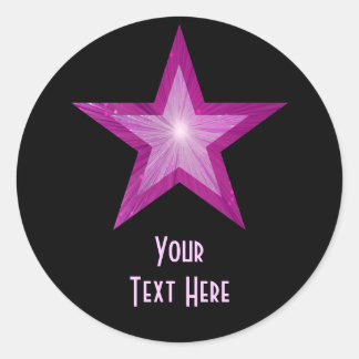 Pink Star 'Your Text' round sticker black