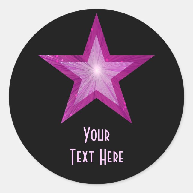 Pink Star 'Your Text' round sticker black (Front)