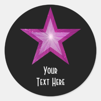 Pink Star 'Your Text' round sticker black