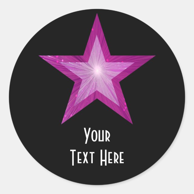 Pink Star 'Your Text' round sticker black (Front)
