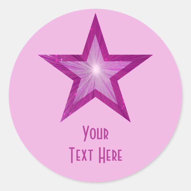 Pink Star 'Your Text' round sticker pale pink (Front)