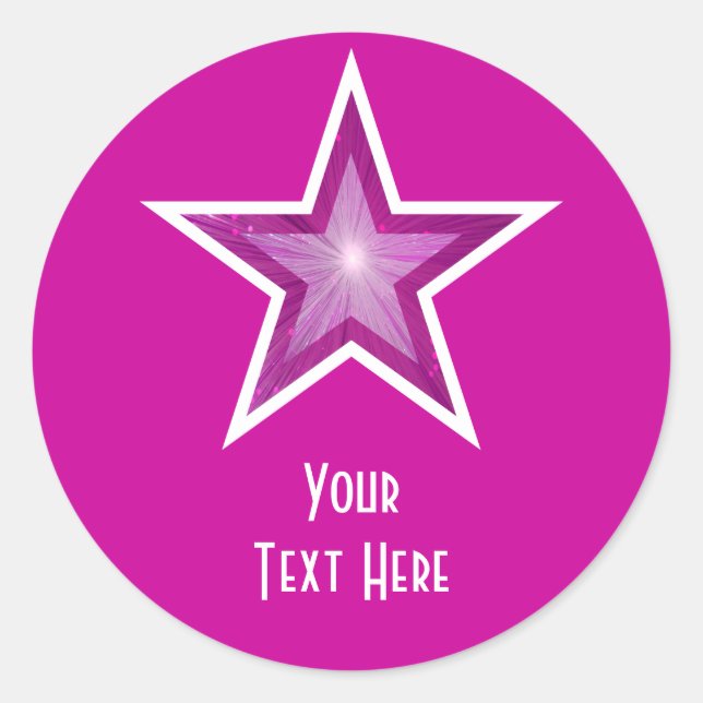 Pink Star 'Your Text' round sticker pink (Front)