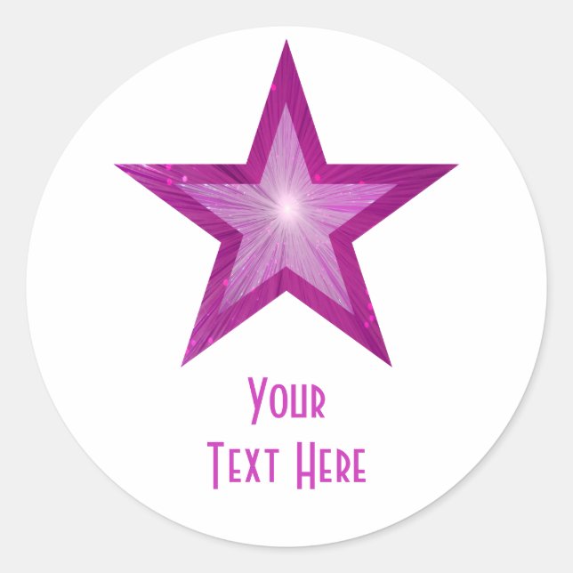 Pink Star 'Your Text' round sticker white (Front)