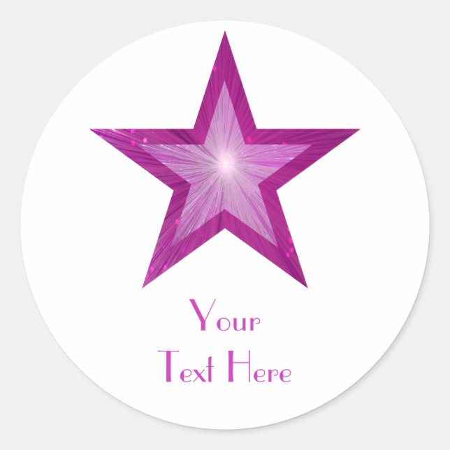 Pink Star 'Your Text' round sticker white (Front)