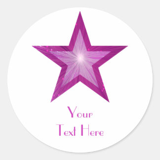 Pink Star 'Your Text' round sticker white