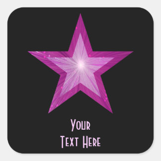 Pink Star 'Your Text' square sticker black