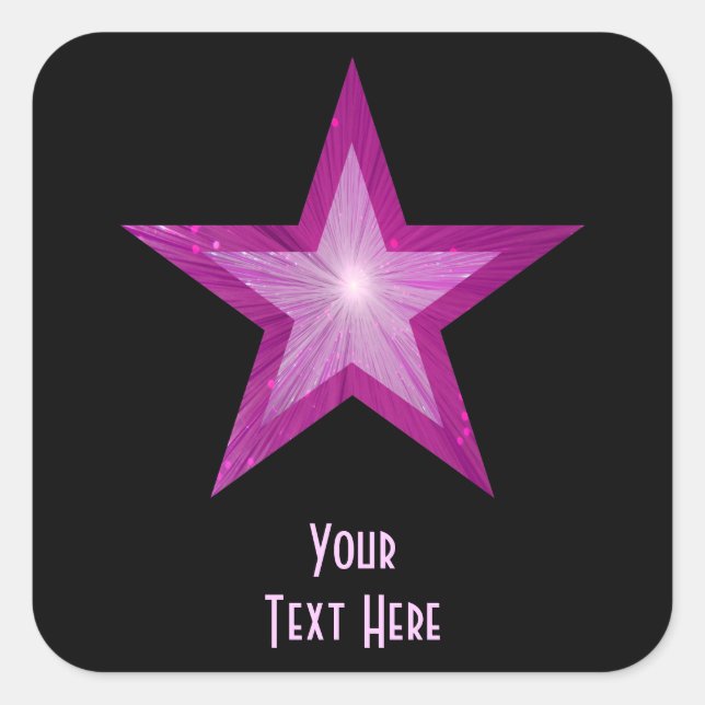 Pink Star 'Your Text' square sticker black (Front)