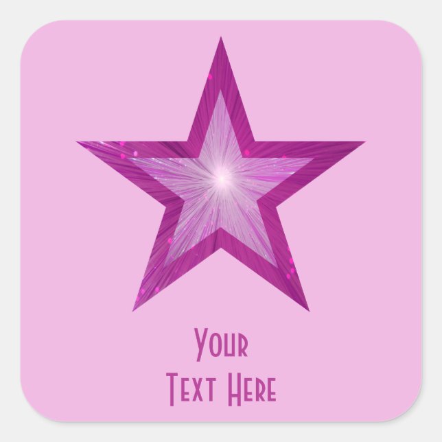 Pink Star 'Your Text' square sticker pink (Front)
