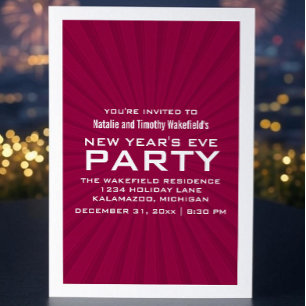 Pink Starburst Stripes New Year's Party Invite
