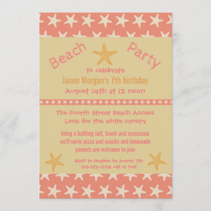 Pink Starfish Beach - Birthday Party Invitation