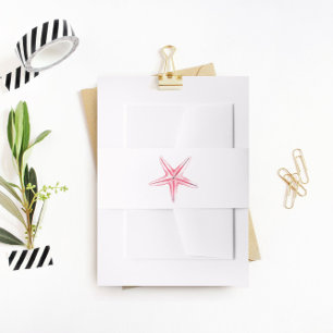 Pink Starfish Belly Band, Beach Wedding Invitation Belly Band