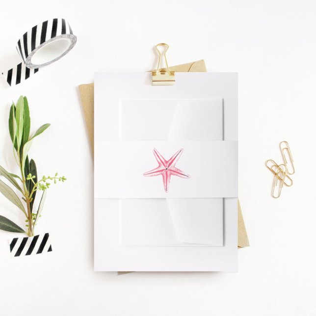 Pink Starfish Belly Band, Beach Wedding Invitation Belly Band (Creator Uploaded)