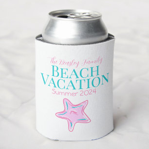 Pink Starfish Custom Beach Vacation Can Cooler