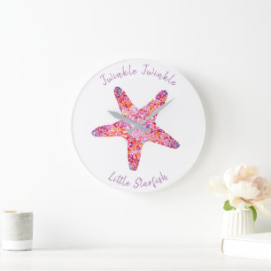 Pink Starfish Nursery Wall Clock