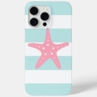 Pink Starfish on Mint Stripes