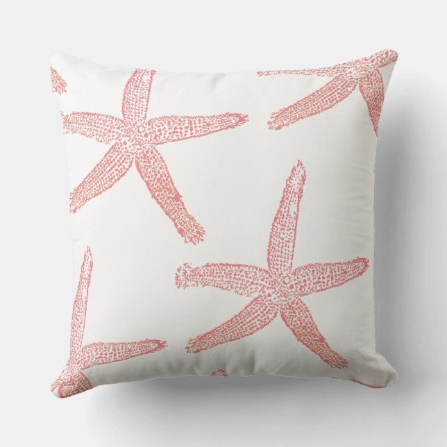 Pink Starfish Pattern Coral White Beach Decor Gift Cushion (Back)